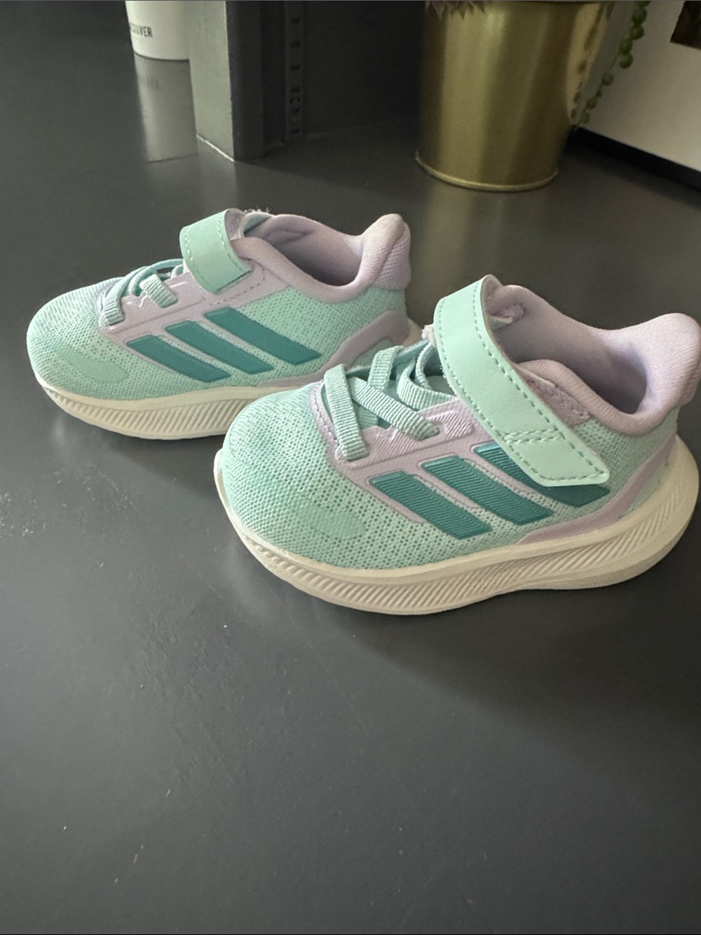 adidas Kids Mint & Lavender Velcro Athletic Sneakers 4k
